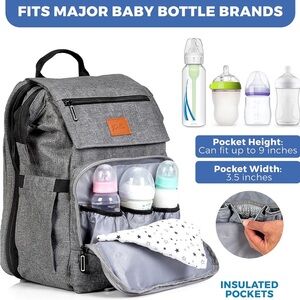 Gray Compact Bag with Insulated Bottle Holders and Changing Pad